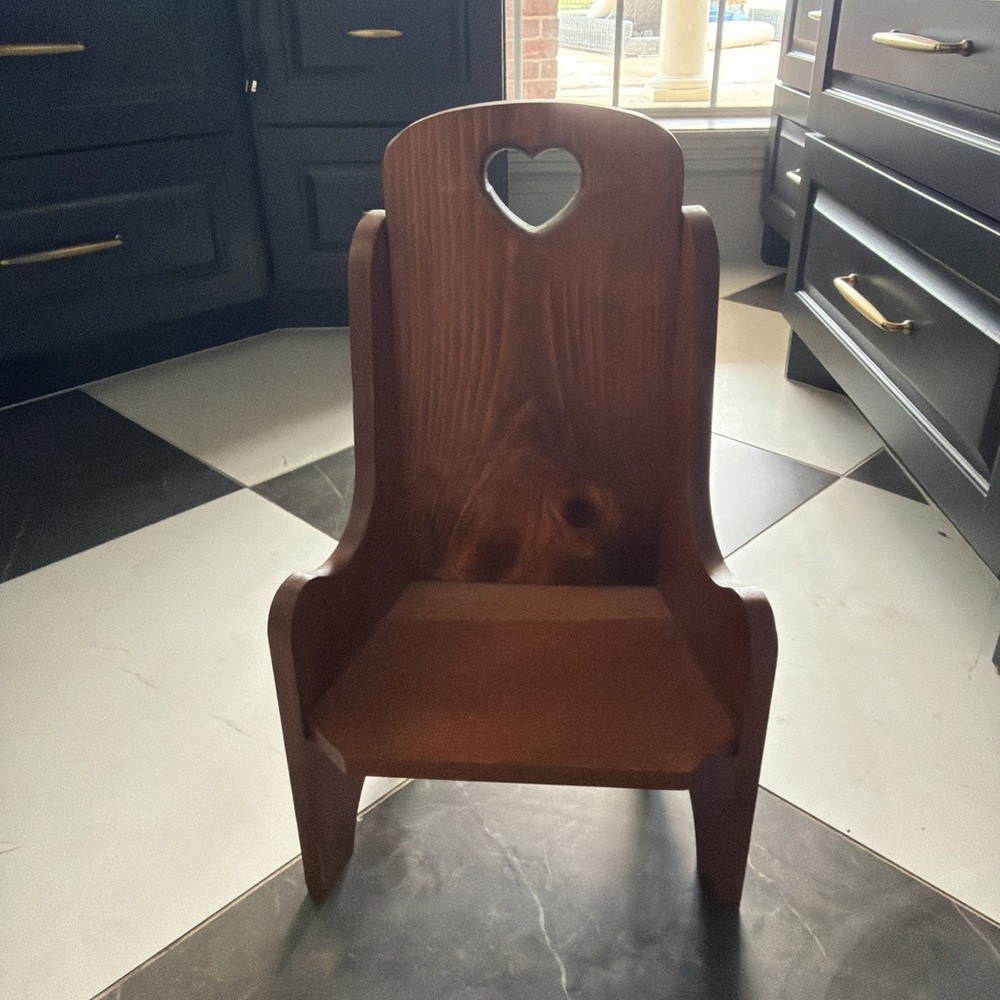 VTG Handcrafted Doll Teddy Bear Chair Wood Tall Back Cut Out Heart 22" Cottage